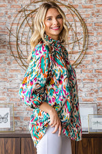 Abstract Print Button Down Blouse