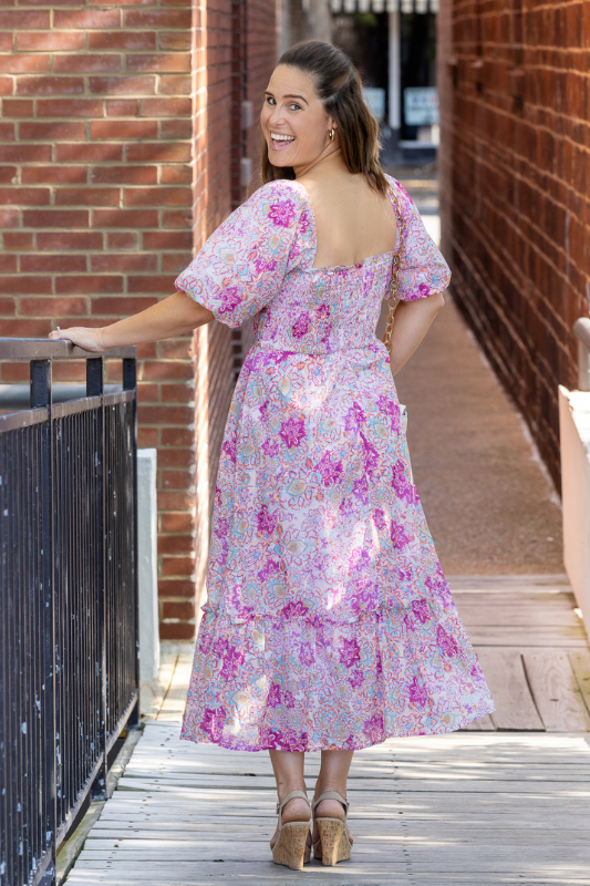 Square neck shirred clearance dress