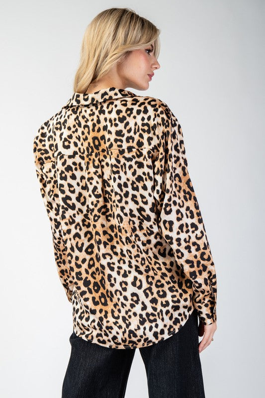 Leopard Print Button Up Blouse