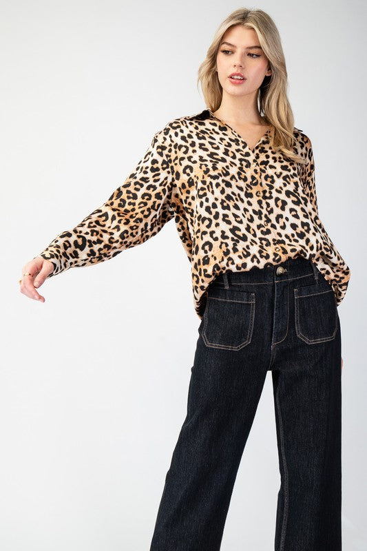 Leopard Print Button Up Blouse