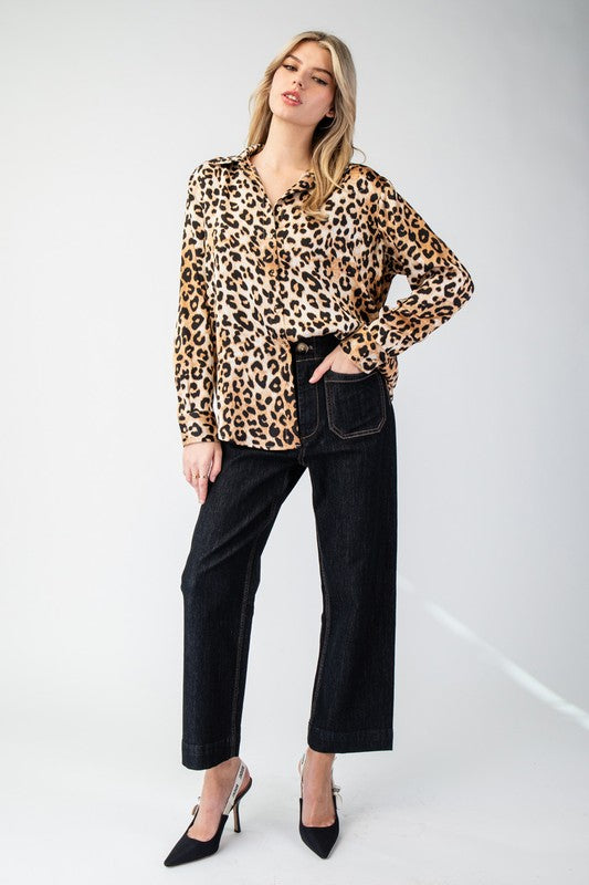 Leopard Print Button Up Blouse