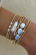 18K Gold Plated Copper Pearl and Gold Beaded Ball Bracelet