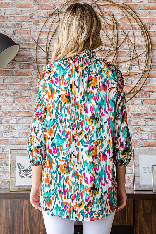 Abstract Print Button Down Blouse