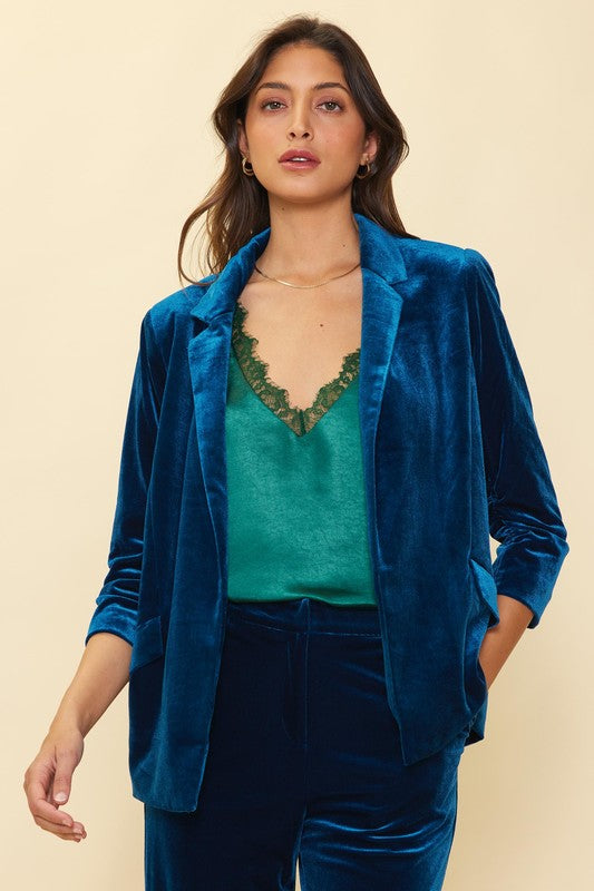 Velvet Blazer With Bunched Sleeves