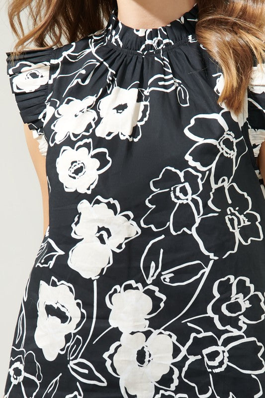 Fabienne Floral Gabrielle Mock Neck Poplin Top