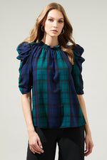 Hudson Plaid Drape Sleeve Top