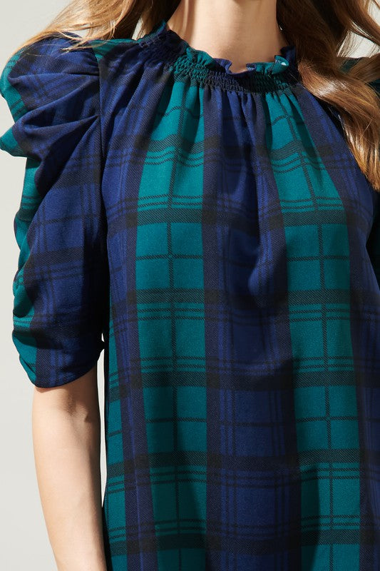 Hudson Plaid Drape Sleeve Top