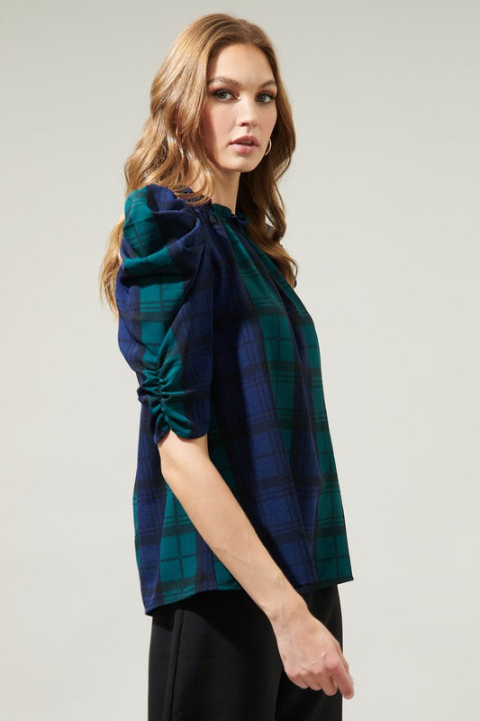 Hudson Plaid Drape Sleeve Top