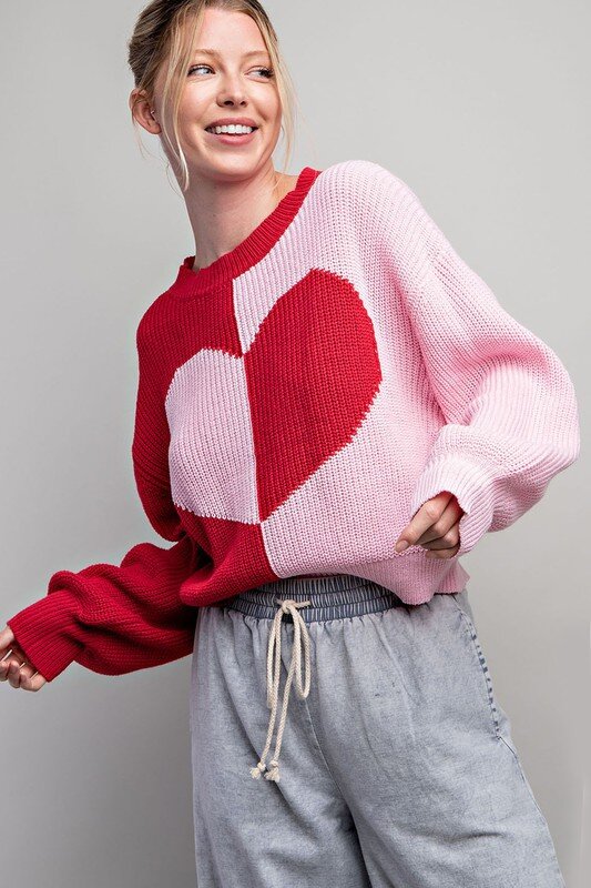 Two Tone Heart Sweater Top