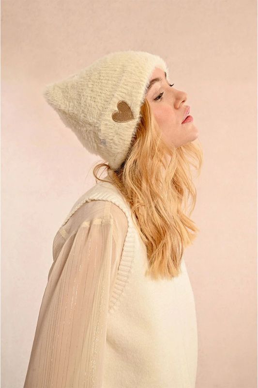 Textured Beanie with Heart