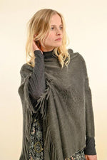 Knit Poncho with Fringe