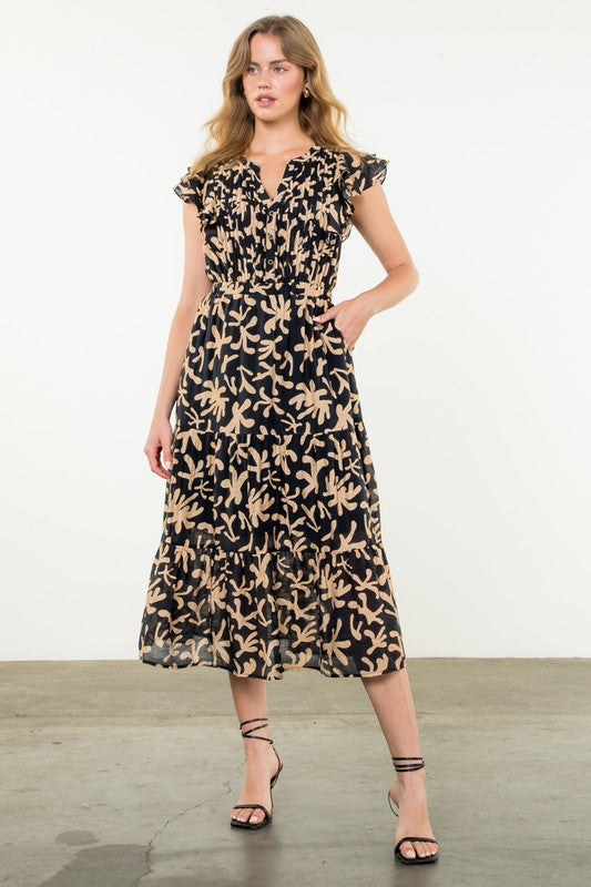 Flutter Sleeve Print Maxi Dress