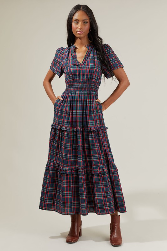 Miley Plaid Palmer Poplin Tiered Maxi Dress – Leopard Boutique