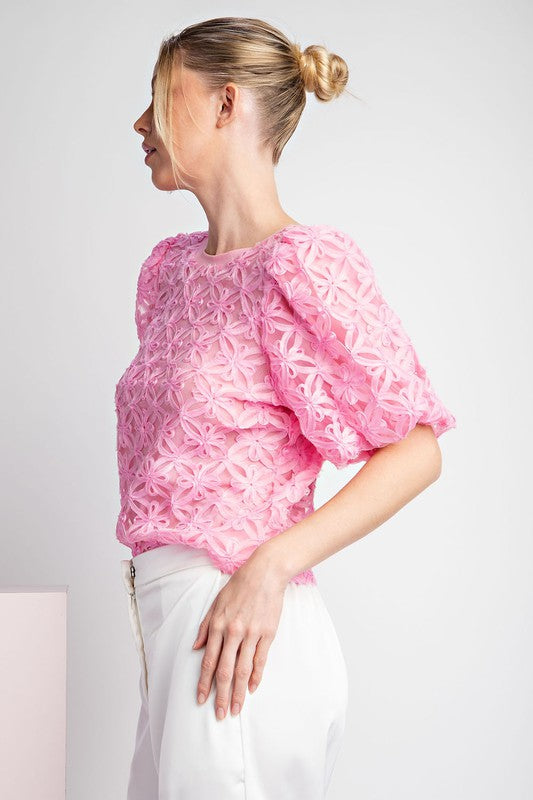 Floral Lace Puff Sleeve Blouse