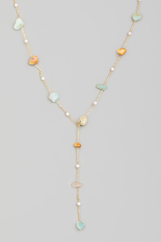 Pearl And Stone Station Lariat Necklace