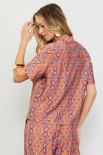 Geometric Print Short Sleeve Blouse