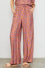 Geometric Print Elastic Waist Pants