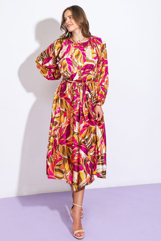 Print Dress with Elastic Waist