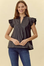 Pleather Ruffle Shoulder Top