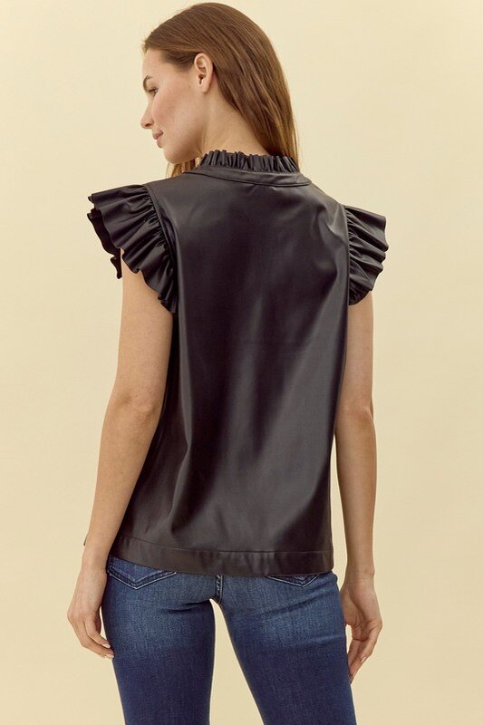 Pleather Ruffle Shoulder Top