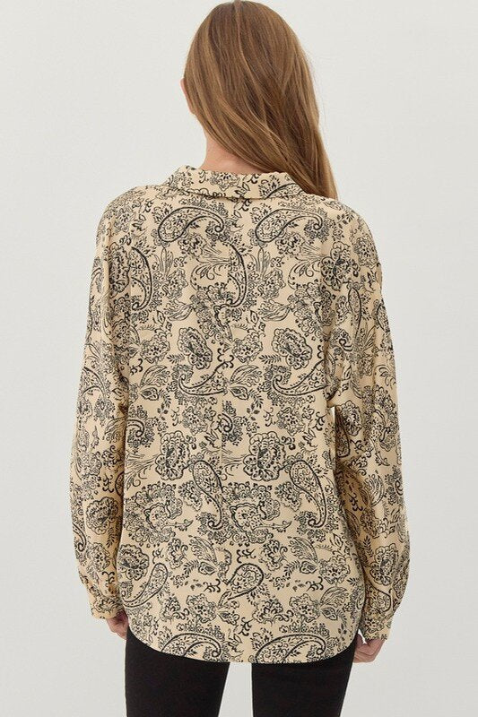 Paisley Print Open Collar Top