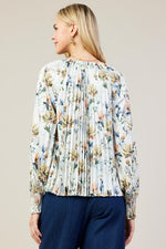 Floral Print Pleated Blouse With Smocked Cuff