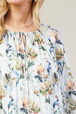 Floral Print Pleated Blouse With Smocked Cuff