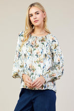 Floral Print Pleated Blouse With Smocked Cuff