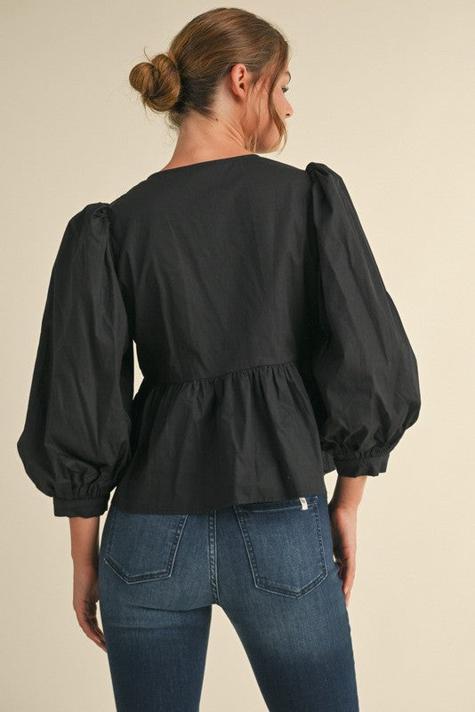 Peplum 3/4 Sleeves Top with Bows