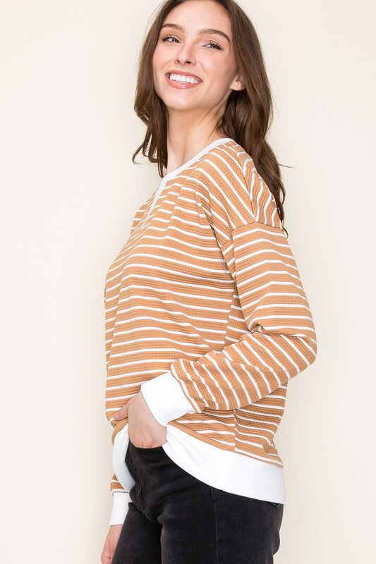 Contrased Band Long Sleeve Pullover Top