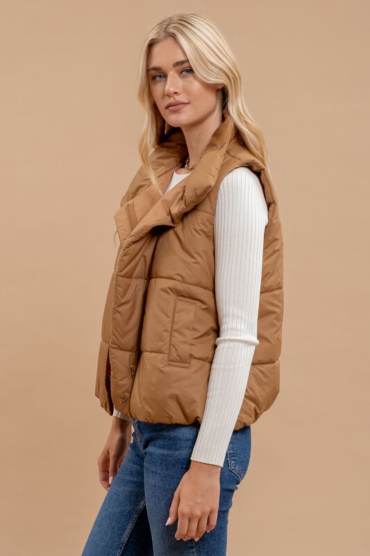 Asymmetrical Zip up High Neck Puffer Vest