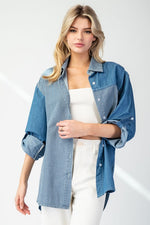 Mineral Washed Pinstripe Color Block Shirt Denim