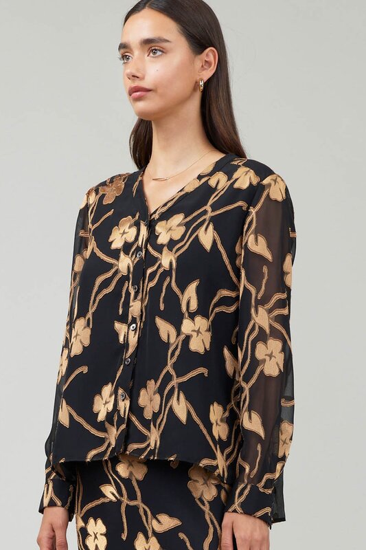 Fall Floral Printed V-Neck Button Down Blouse