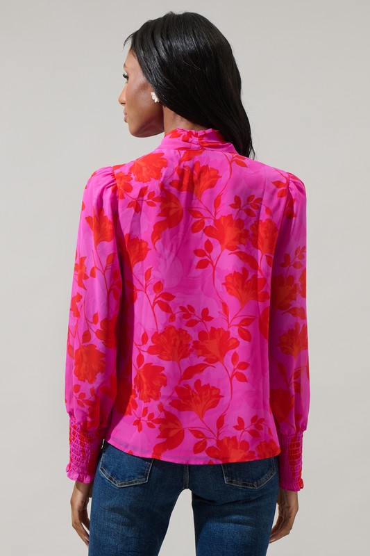 Kensie Floral Etienne Tie Neck Blouse