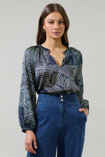 Kirby Geometric Jovie Split Neck Satin Blouse