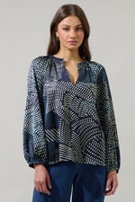 Kirby Geometric Jovie Split Neck Satin Blouse