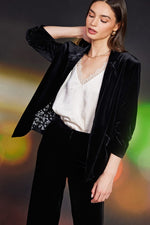 Velvet Blazer with Bunched Sleeves