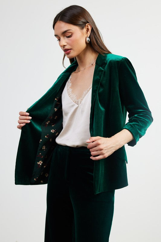 Velvet Blazer with Bunched Sleeves