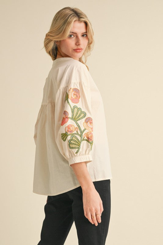 Flower Embroidered Top