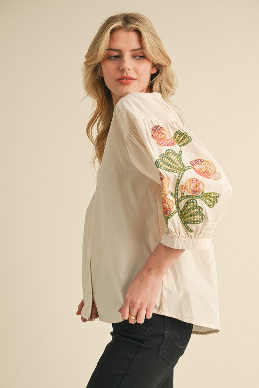 Flower Embroidered Top