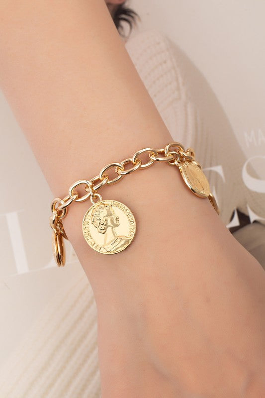 Chunky Chain Coin Charm Bracelets