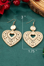 Openwork Heart Shape Wood Drop Earrings