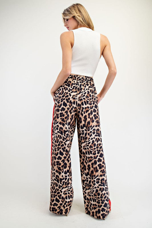 Leopard Printed Stripe Side Track Pants