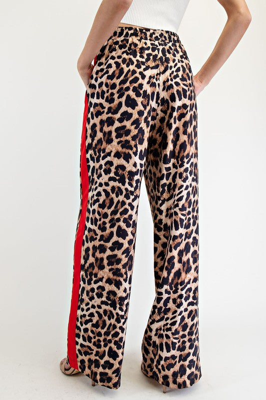 Leopard Printed Stripe Side Track Pants