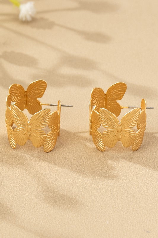 Textured Butterfly Hoop Earrings