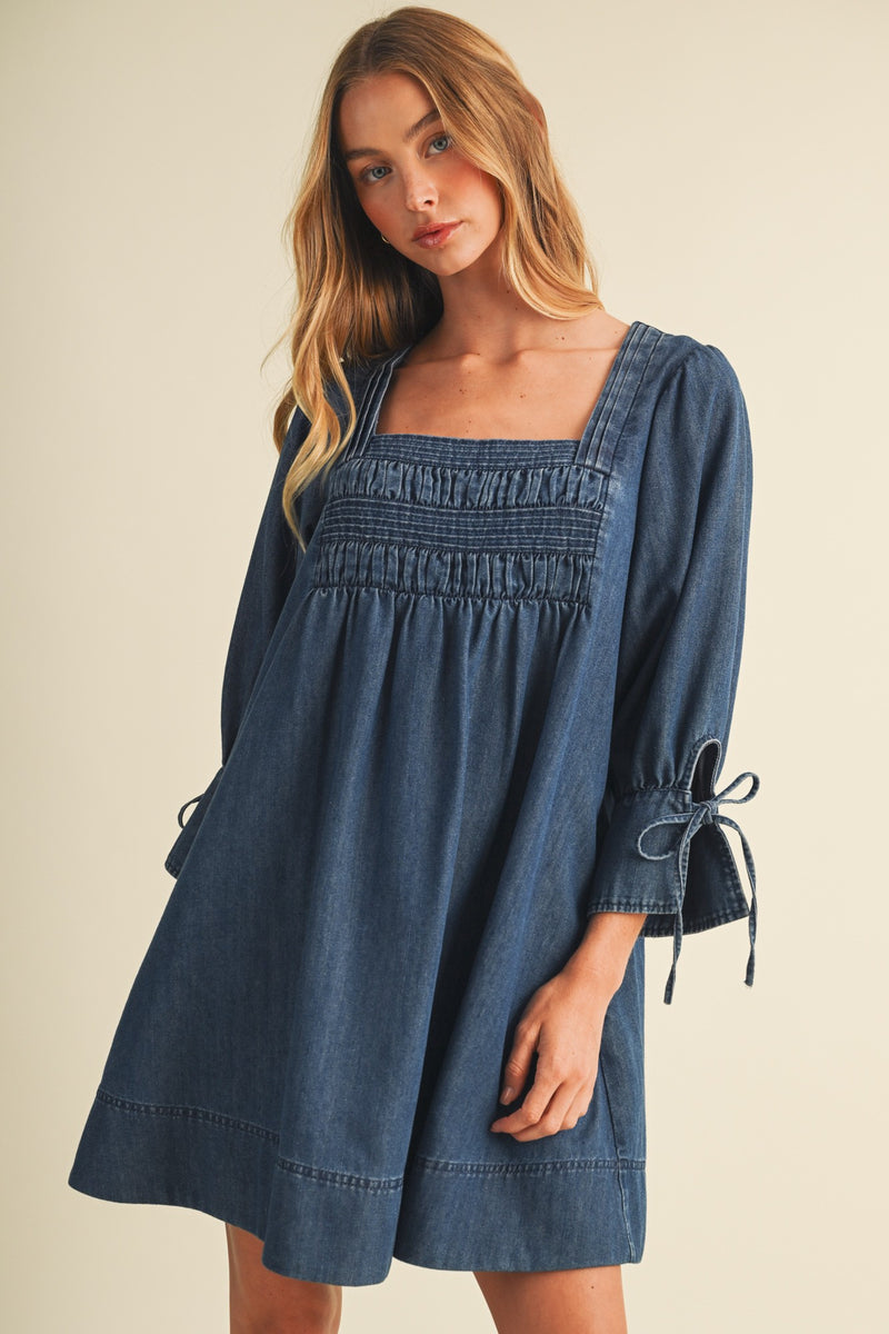 Smocked Denim Trapeze Dress