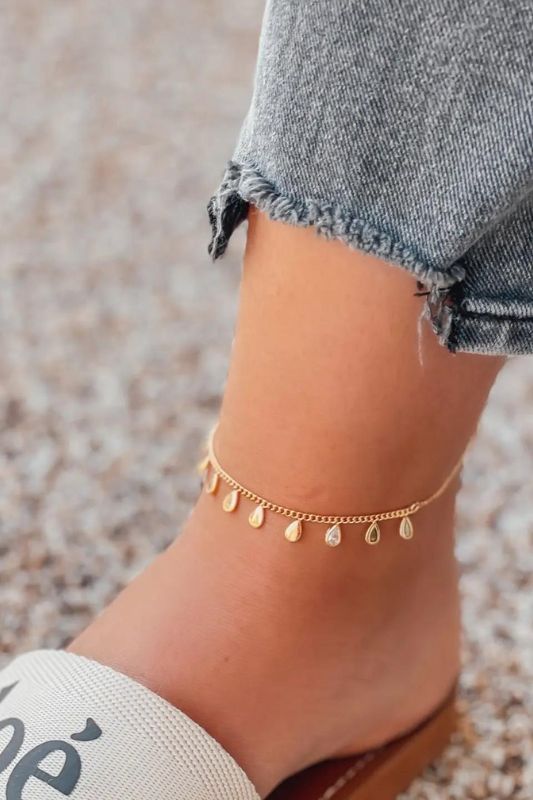 Cubic Zirconia Dangle Ankle Bracelet