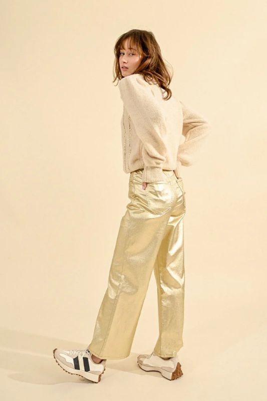 Coated Wide Leg High Rise Pants