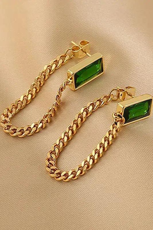 Retro Emerald Green Gold Dangle Earrings