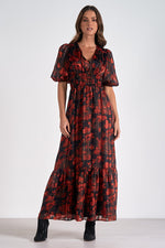 3/4 Sleeve V Neck Maxi Dress